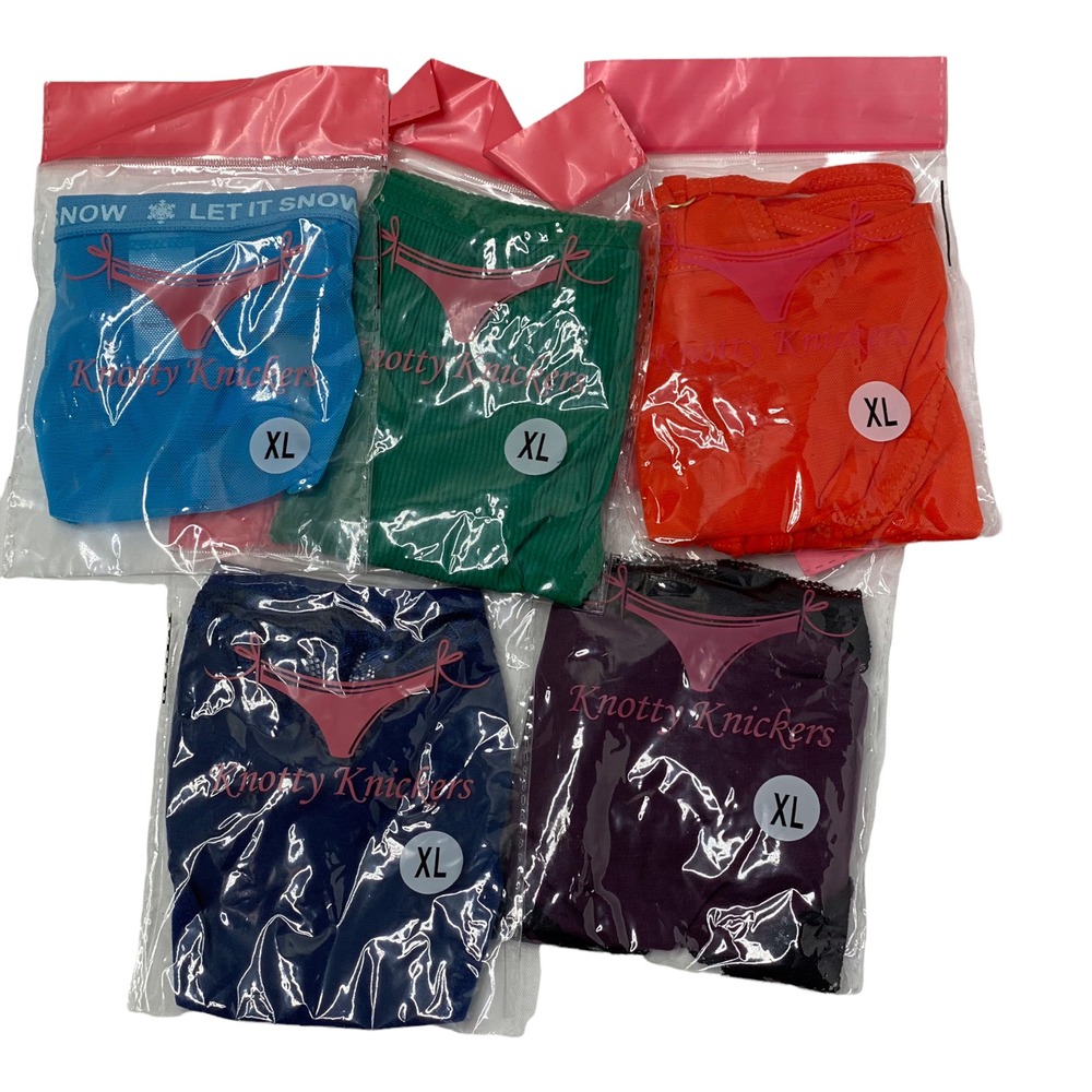 Knotty Knickers Set of 5 Panties‎ Sz XL Multicolor Thong Cheeky SEXY (2190)